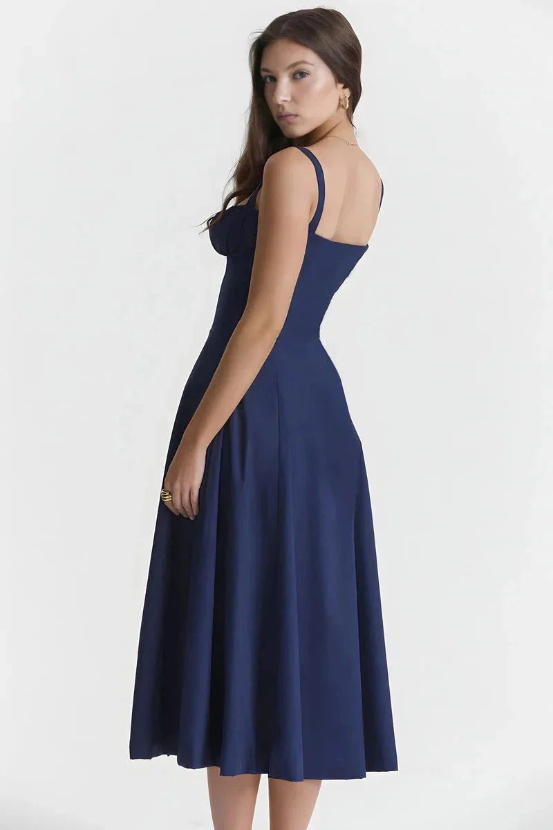Meadowbrook | Women’s Floral Midi Dress | Shoulder Straps Gathered Bodice Wedding Guest Dress-Women Dress-Eltrendio