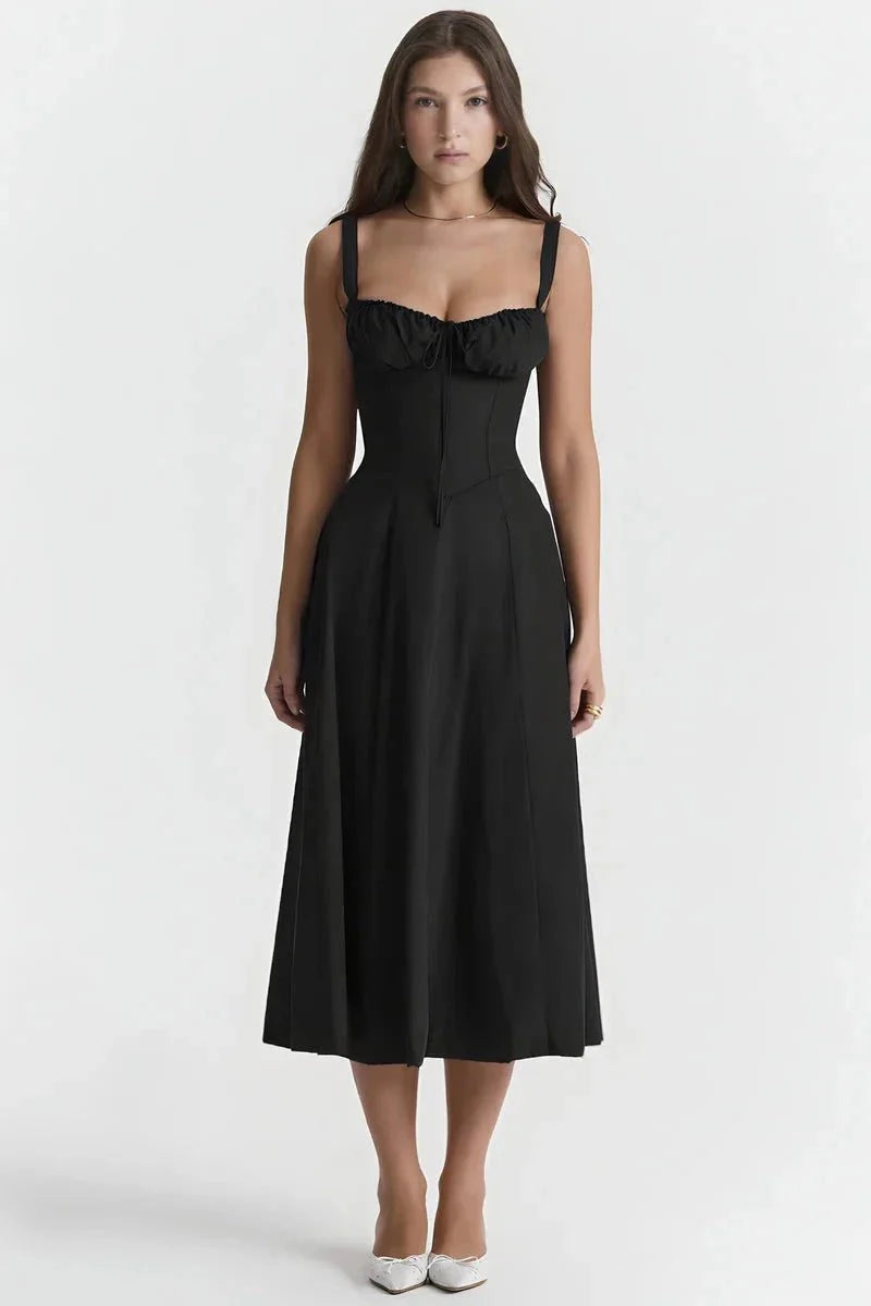 Meadowbrook | Women’s Floral Midi Dress | Shoulder Straps Gathered Bodice Wedding Guest Dress-Women Dress-Eltrendio