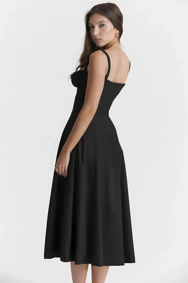 Meadowbrook | Women’s Floral Midi Dress | Shoulder Straps Gathered Bodice Wedding Guest Dress-Women Dress-Eltrendio