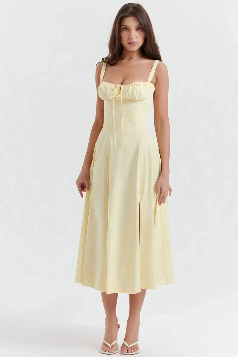 Meadowbrook | Women’s Floral Midi Dress | Shoulder Straps Gathered Bodice Wedding Guest Dress-Women Dress-Eltrendio