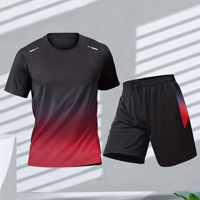 Northshore | Men’s Sports T Shirt And Shorts Set | Gradient Print Short Sleeve Active Wear-Men Outfit Set-Eltrendio