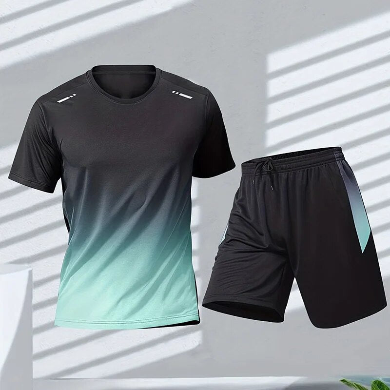 Northshore | Men’s Sports T Shirt And Shorts Set | Gradient Print Short Sleeve Active Wear-Men Outfit Set-Eltrendio