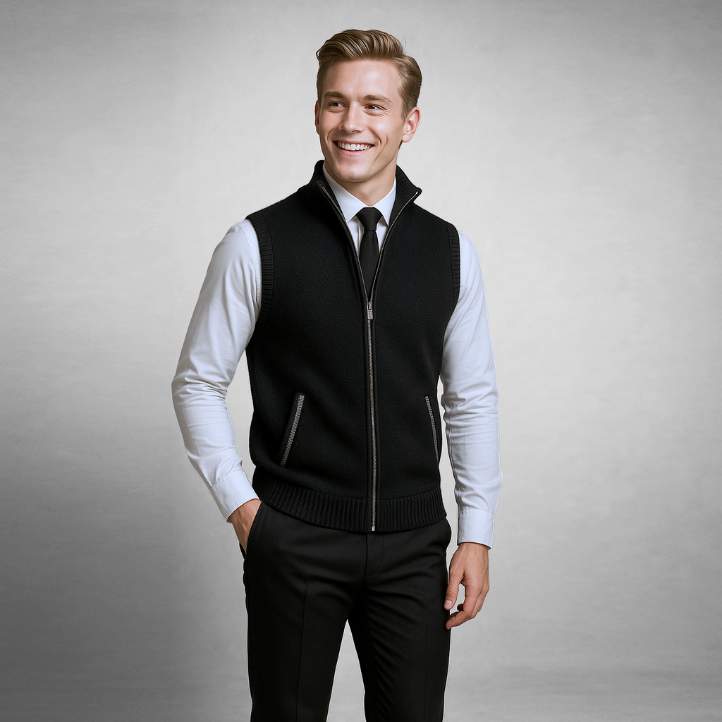Oakridge | Men’s Zip Front Sweater Vest | Stand Collar Sleeveless Layering Wear-Men Vest-Eltrendio