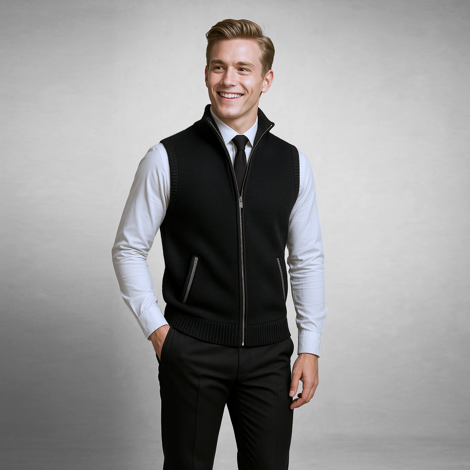Oakridge | Men’s Zip Front Sweater Vest | Stand Collar Sleeveless Layering Wear-Men Vest-Eltrendio