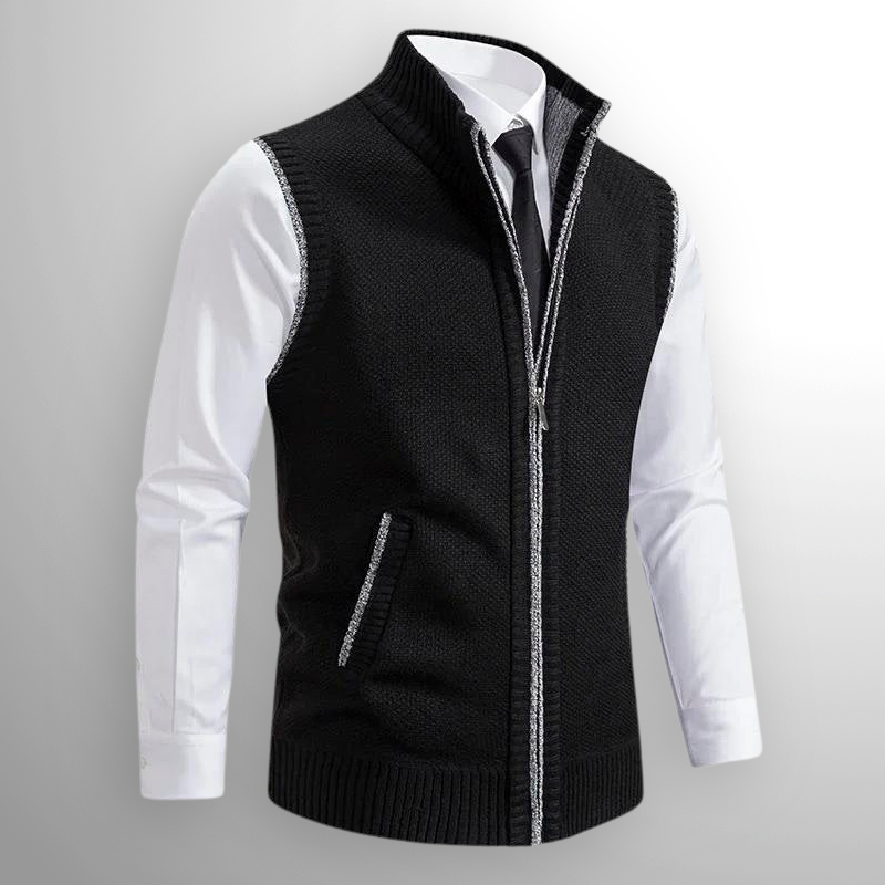 Oakridge | Men’s Zip Front Sweater Vest | Stand Collar Sleeveless Layering Wear-Men Vest-Eltrendio