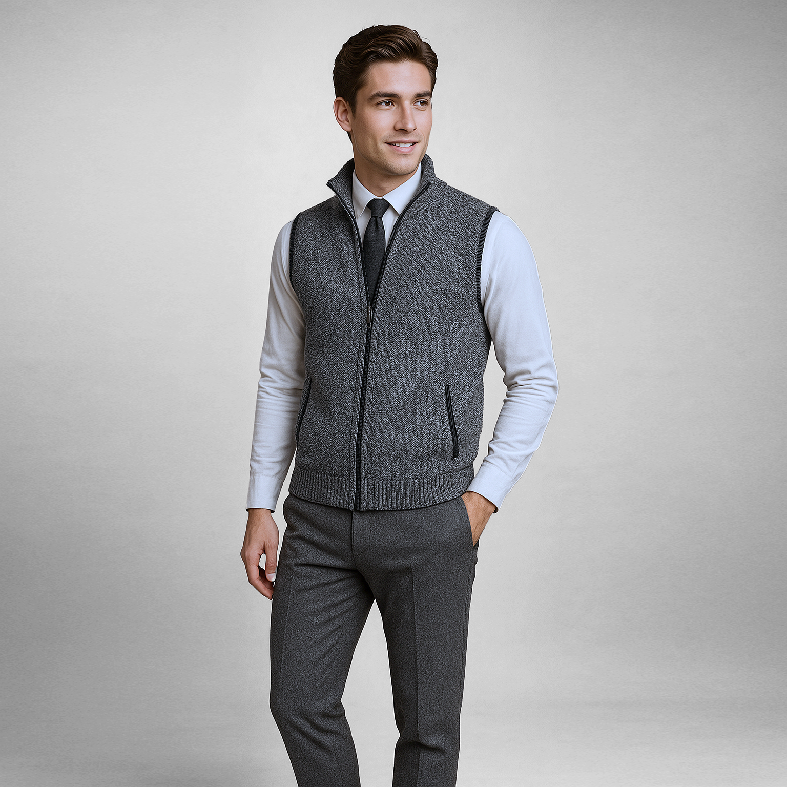 Oakridge | Men’s Zip Front Sweater Vest | Stand Collar Sleeveless Layering Wear-Men Vest-Eltrendio