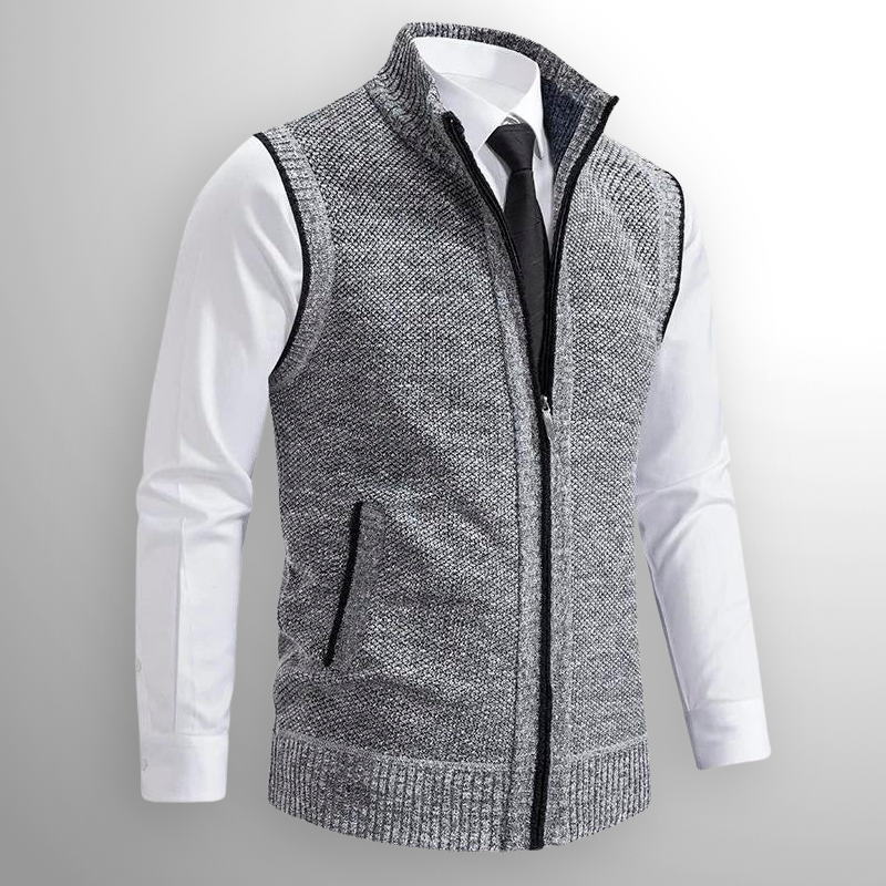 Oakridge | Men’s Zip Front Sweater Vest | Stand Collar Sleeveless Layering Wear-Men Vest-Eltrendio