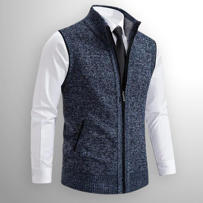 Oakridge | Men’s Zip Front Sweater Vest | Stand Collar Sleeveless Layering Wear-Men Vest-Eltrendio