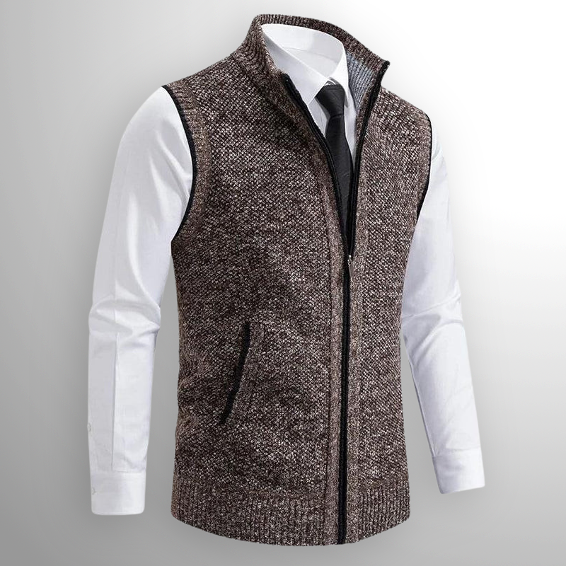 Oakridge | Men’s Zip Front Sweater Vest | Stand Collar Sleeveless Layering Wear-Men Vest-Eltrendio