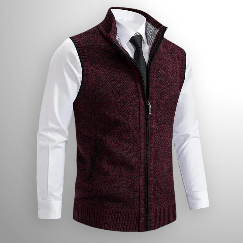 Oakridge | Men’s Zip Front Sweater Vest | Stand Collar Sleeveless Layering Wear-Men Vest-Eltrendio