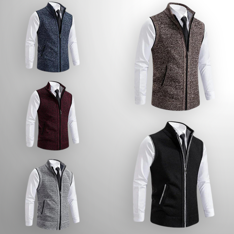 Oakridge | Men’s Zip Front Sweater Vest | Stand Collar Sleeveless Layering Wear-Men Vest-Eltrendio