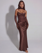 Adriana | Cowl Neck Lace-Up Satin Maxi Dress