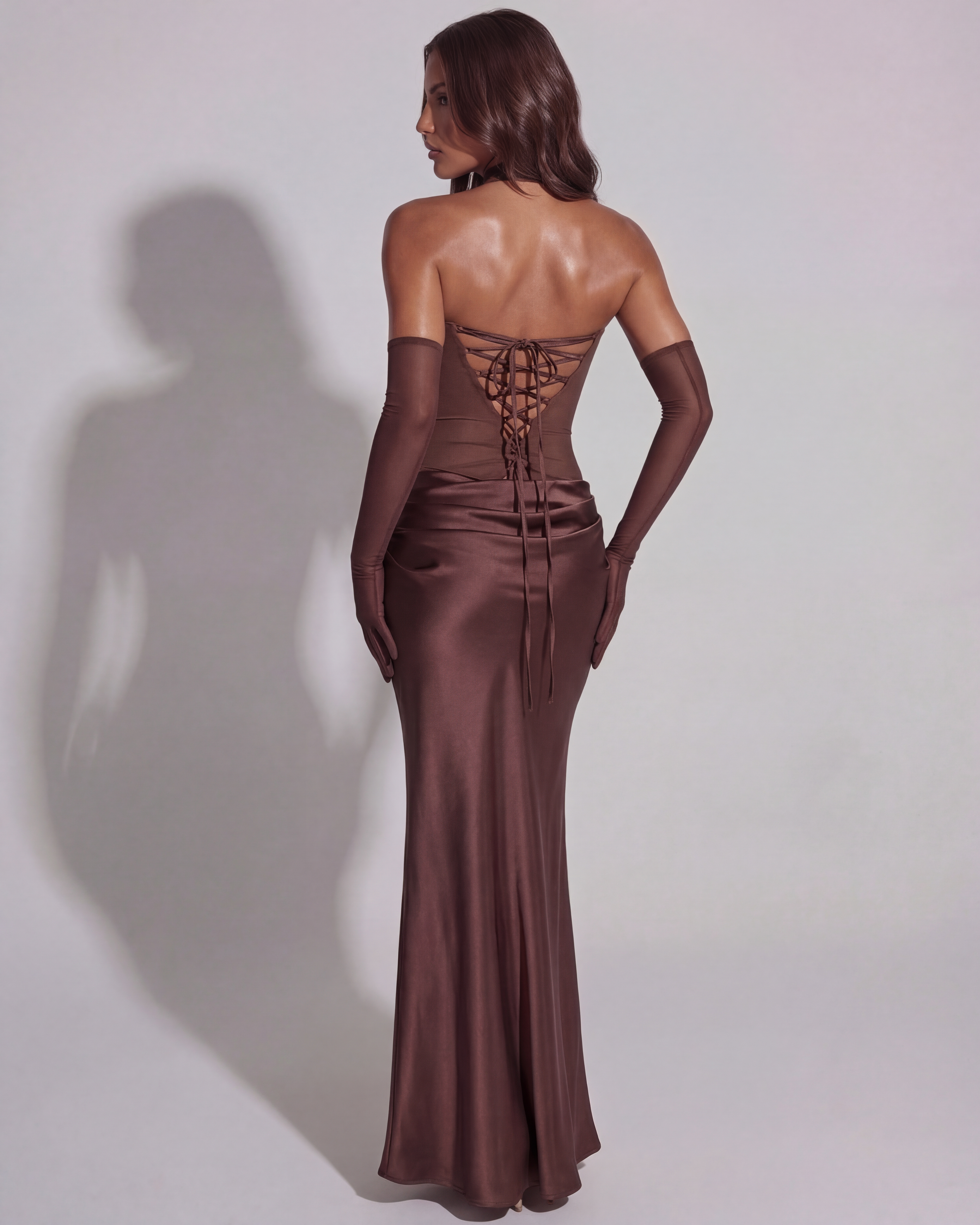 Adriana | Cowl Neck Lace-Up Satin Maxi Dress - Image 7