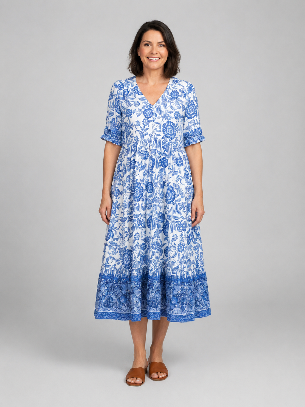 Penelope | Women’s Midi Dress | Floral Print Tiered Holiday