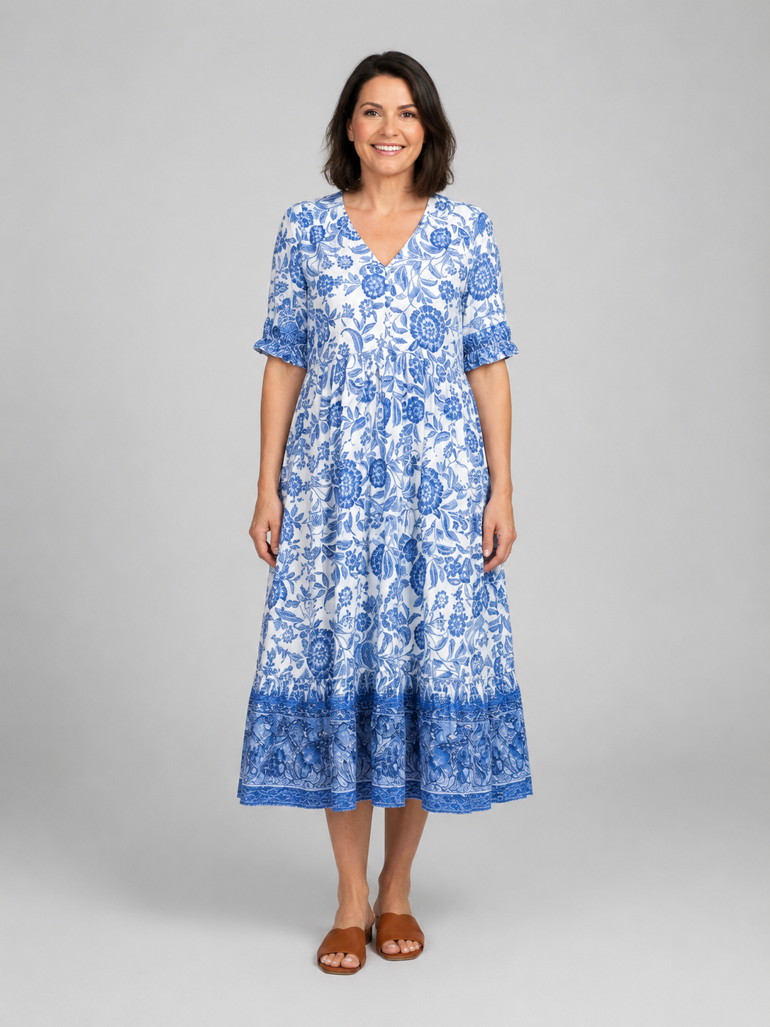 Penelope | Women’s Midi Dress | Floral Print Tiered Holiday