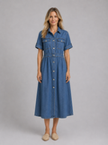 Phoebe | Women’s Midi Dress | Collared Button Front Pocket