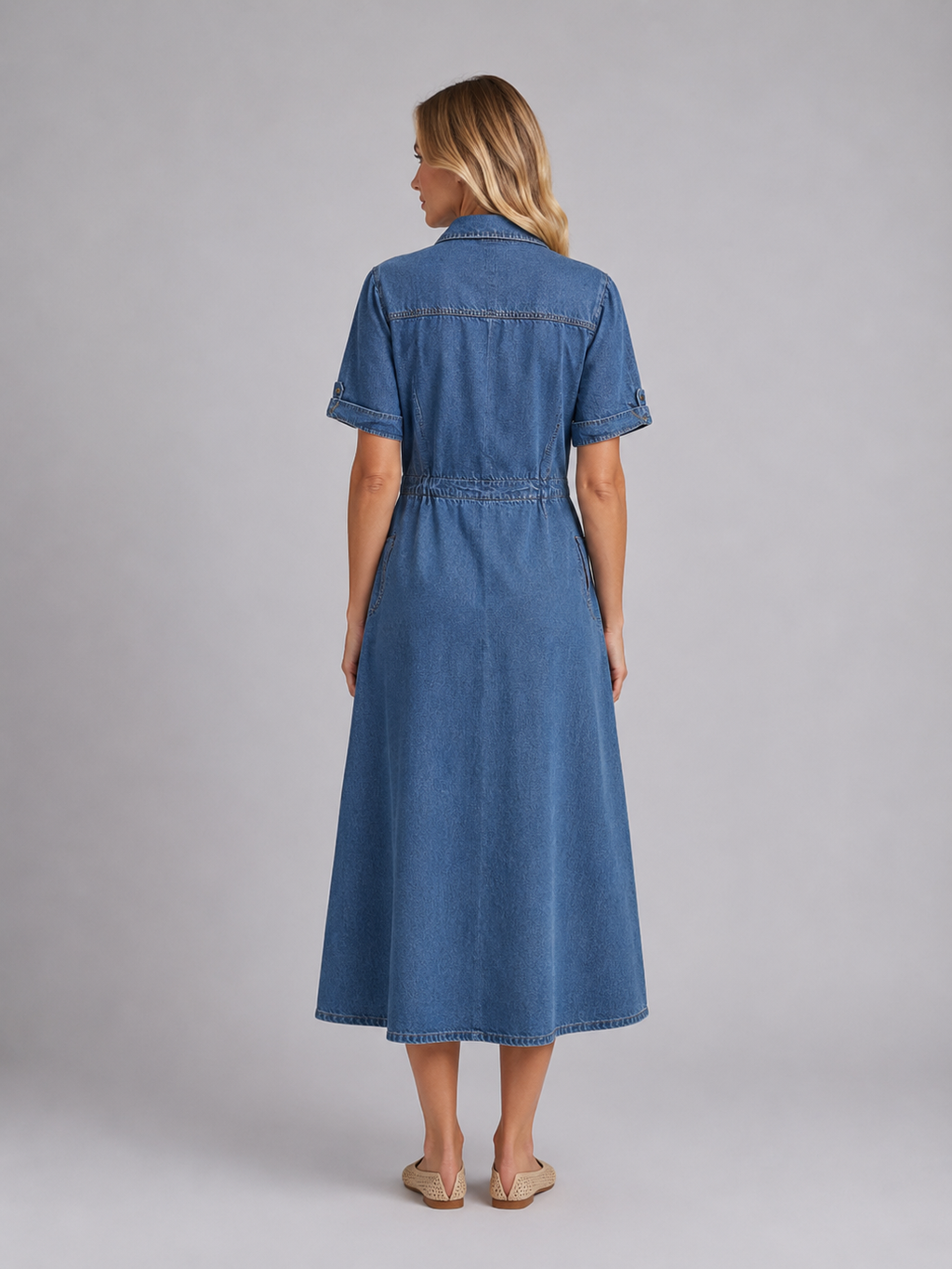 Phoebe | Women’s Midi Dress | Collared Button Front Pocket 2