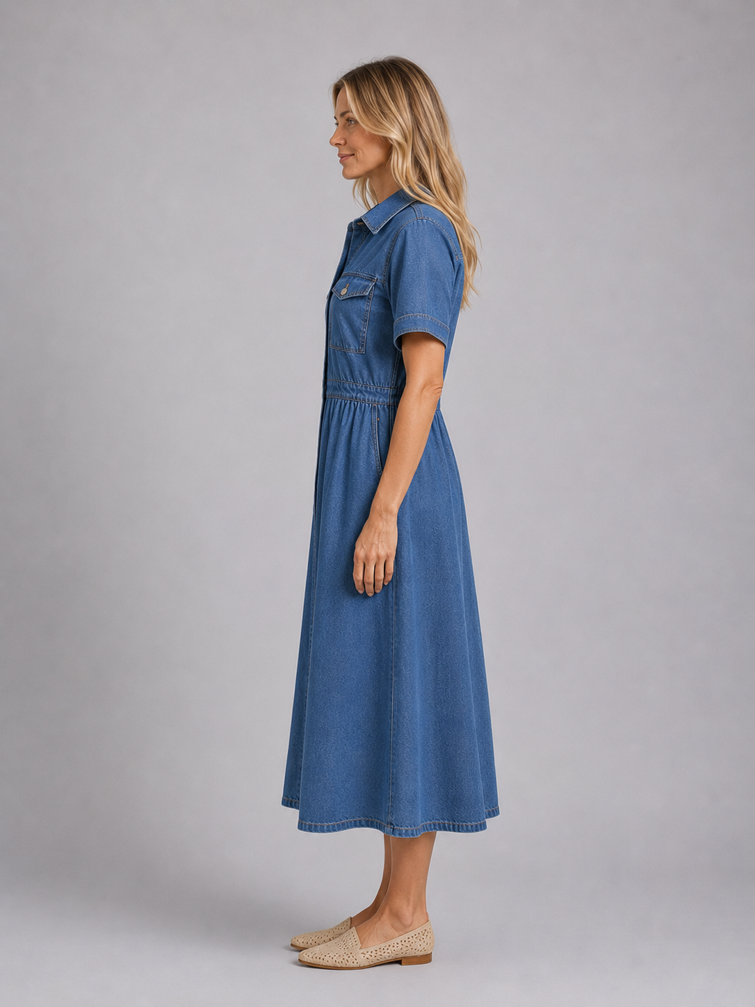 Phoebe | Women’s Midi Dress | Collared Button Front Pocket 3