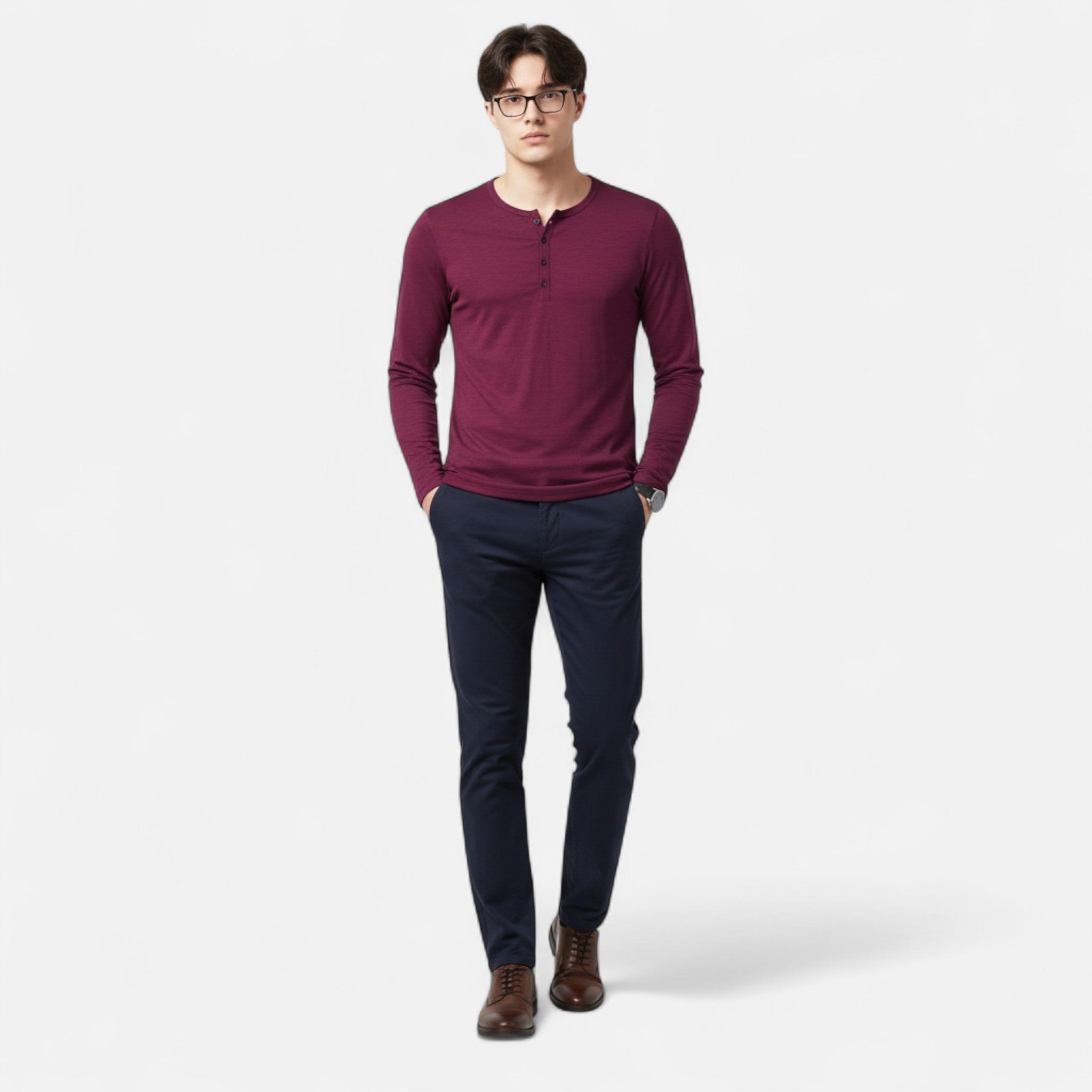 Redmont | Men’s Long Sleeve Henley Shirt | Button Placket Round Neck Daily Wear-Men Shirt-Eltrendio