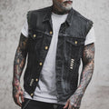 Riverside | Men’s Sleeveless Denim Vest | Button Front Distressed Detail Casual Wear-Men Vest-Eltrendio