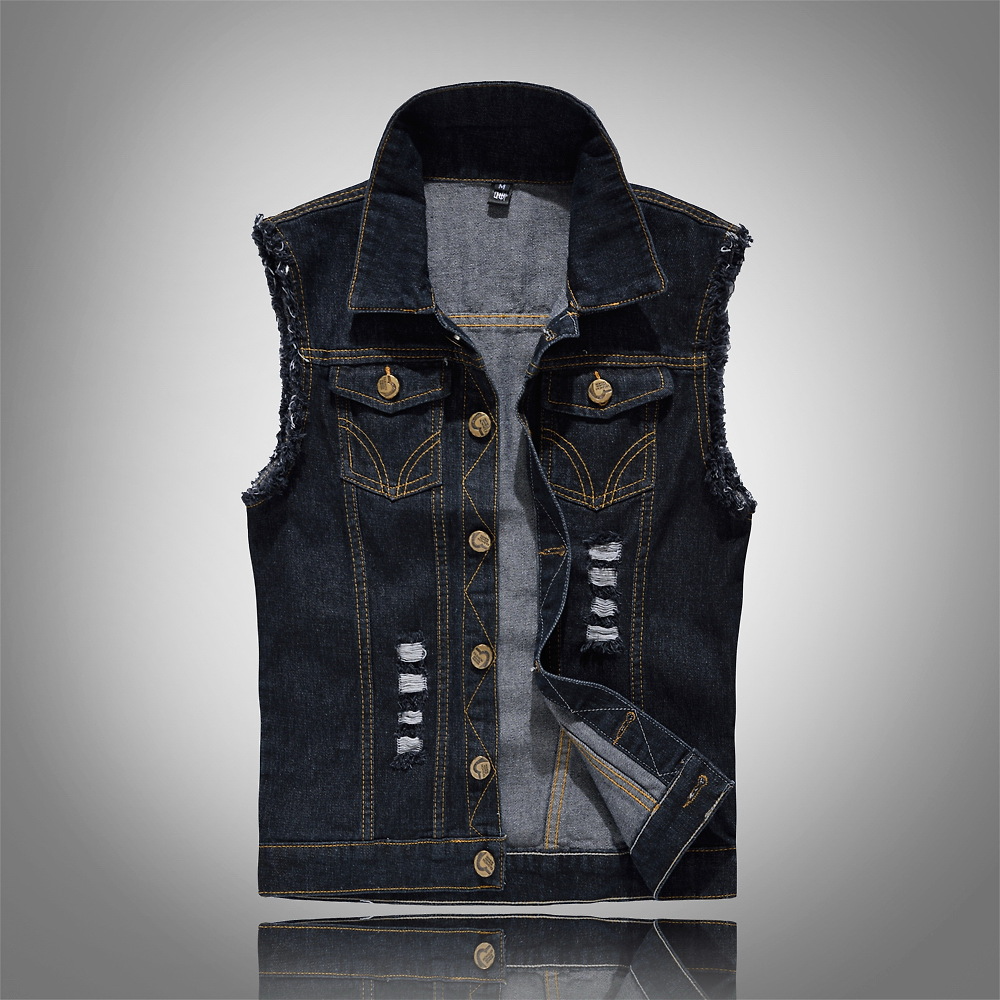 Riverside | Men’s Sleeveless Denim Vest | Button Front Distressed Detail Casual Wear-Men Vest-Eltrendio