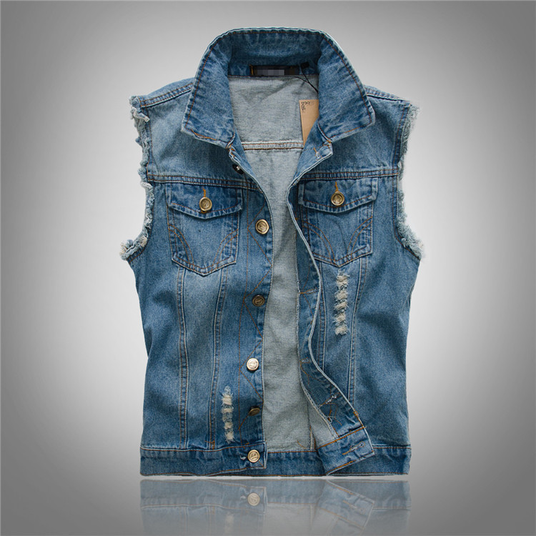 Riverside | Men’s Sleeveless Denim Vest | Button Front Distressed Detail Casual Wear-Men Vest-Eltrendio