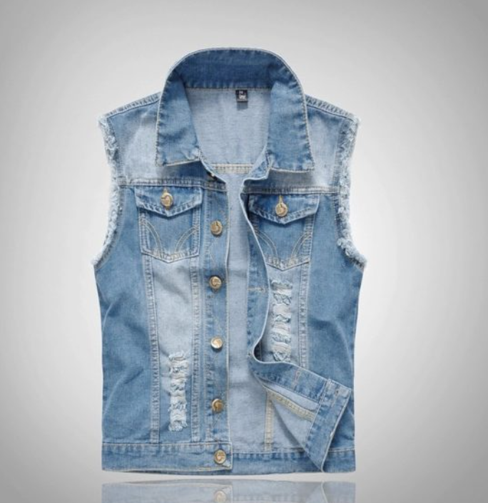 Riverside | Men’s Sleeveless Denim Vest | Button Front Distressed Detail Casual Wear-Men Vest-Eltrendio