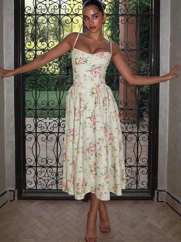 Amelia | Women's Floral Strap Midi Wedding Guest Dress - Image 4