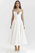 Rose | Women’s Strapless Midi Dress | Sweetheart Neckline Pleated Skirt Evening Dress-Women Dress-Eltrendio