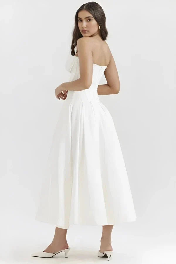 Rose | Women’s Strapless Midi Dress | Sweetheart Neckline Pleated Skirt Evening Dress-Women Dress-Eltrendio