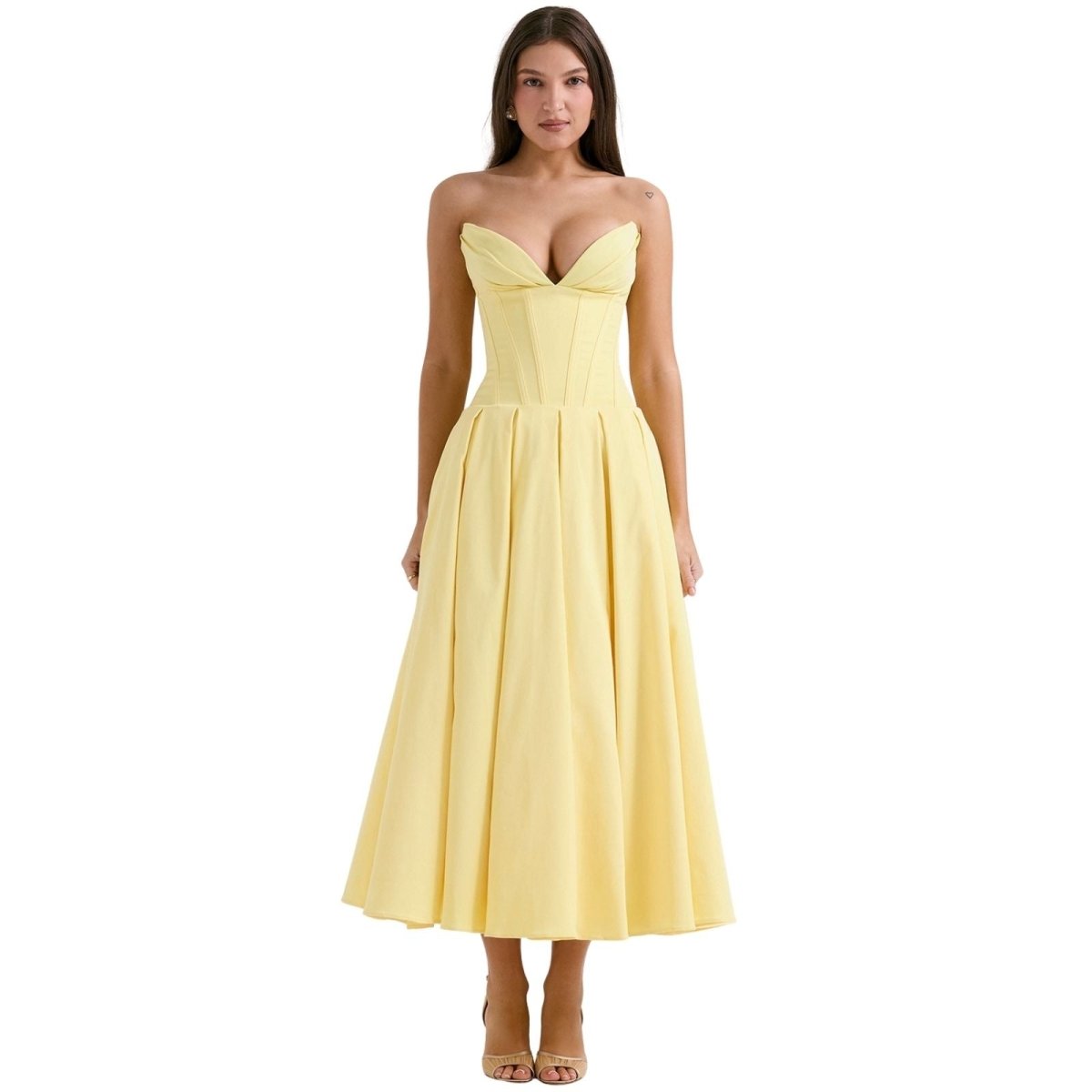 Rose | Women’s Strapless Midi Dress | Sweetheart Neckline Pleated Skirt Evening Dress-Women Dress-Eltrendio