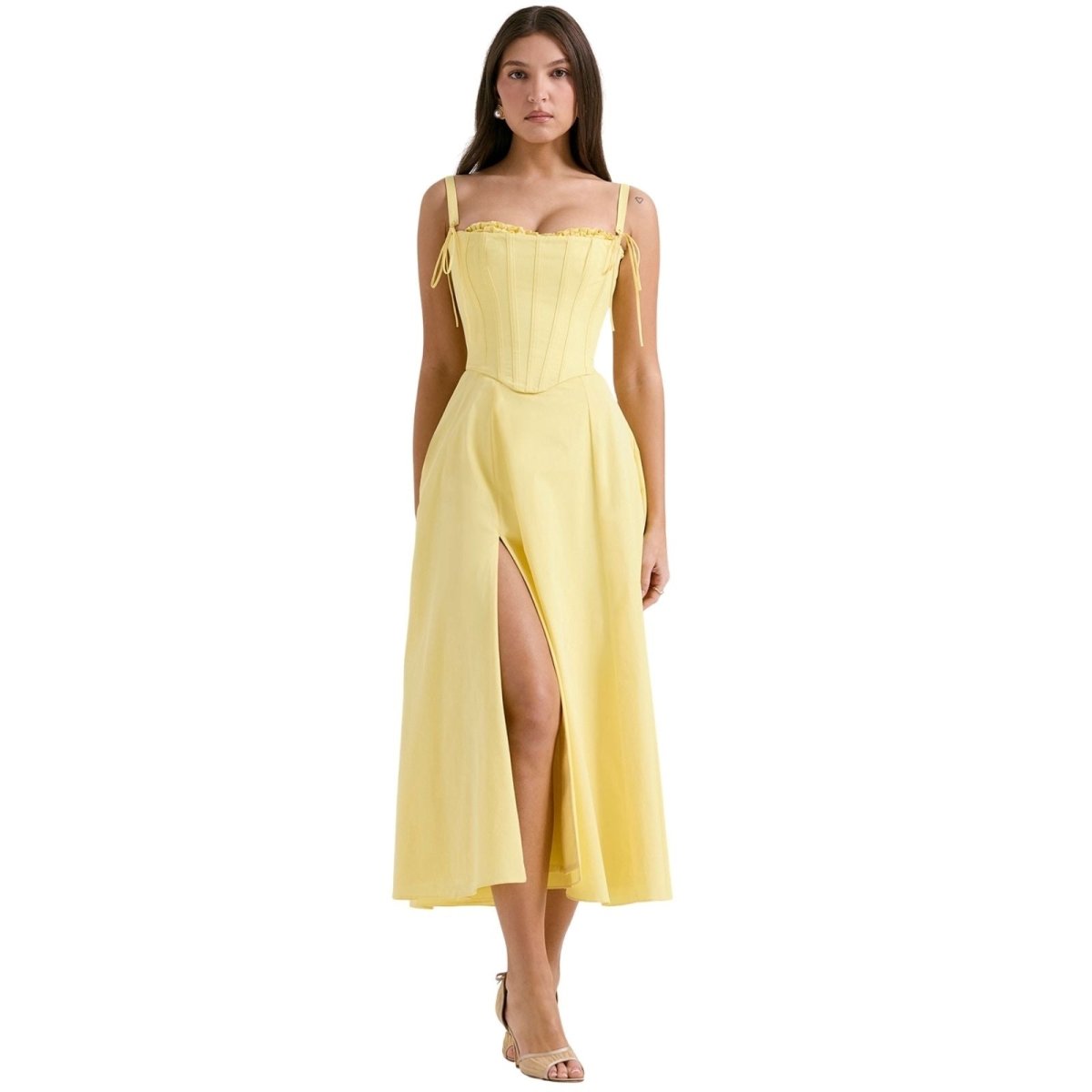 Rose | Women’s Strapless Midi Dress | Sweetheart Neckline Pleated Skirt Evening Dress-Women Dress-Eltrendio