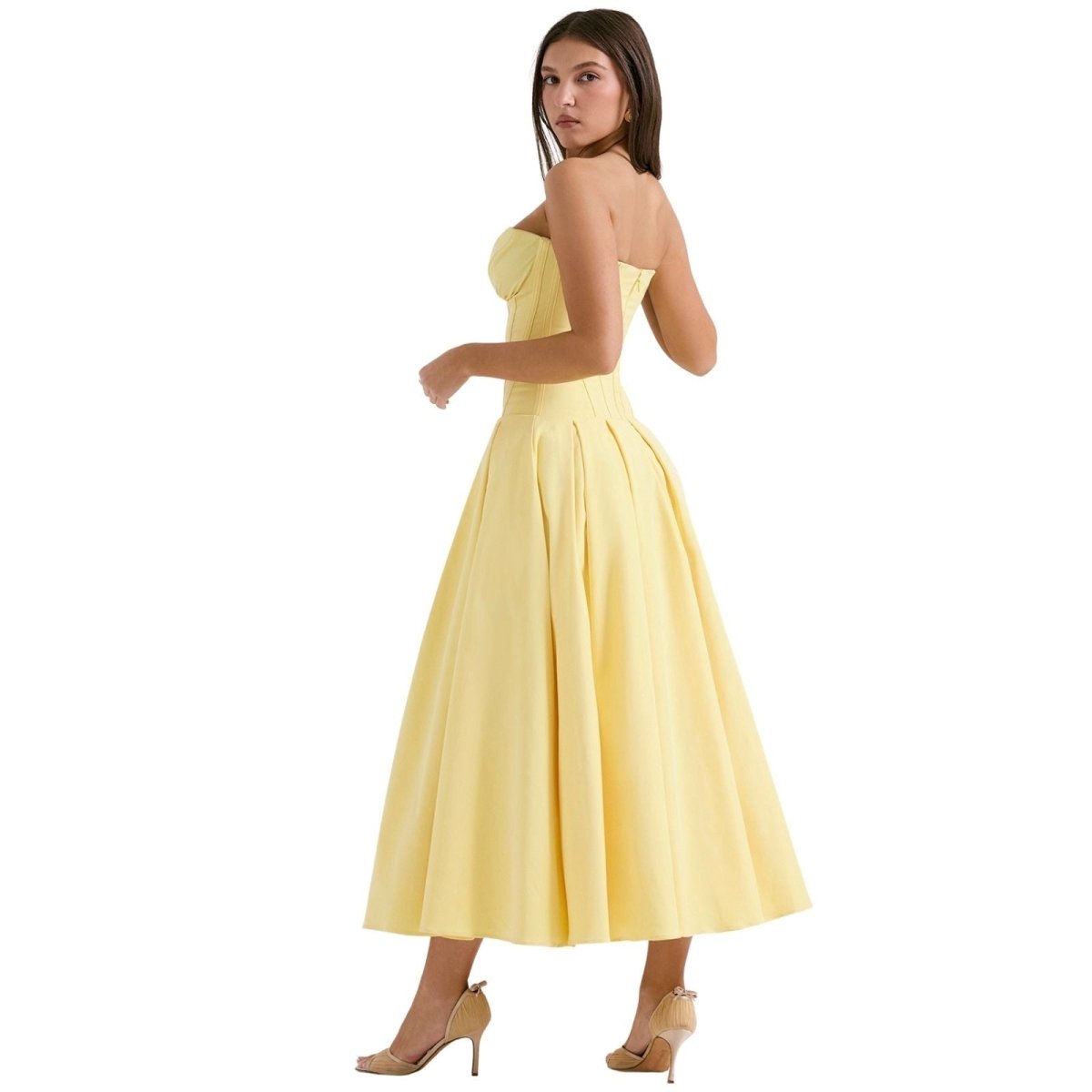 Rose | Women’s Strapless Midi Dress | Sweetheart Neckline Pleated Skirt Evening Dress-Women Dress-Eltrendio