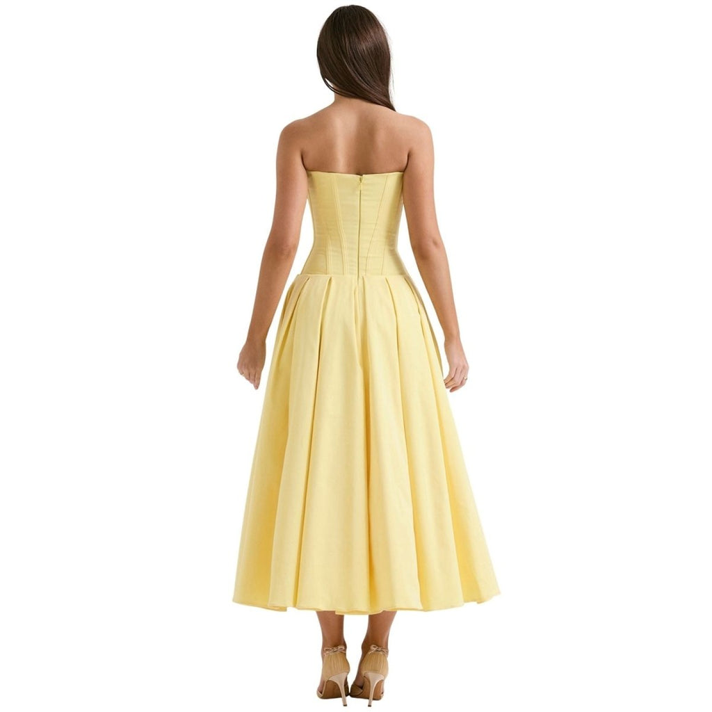 Rose | Women’s Strapless Midi Dress | Sweetheart Neckline Pleated Skirt Evening Dress-Women Dress-Eltrendio