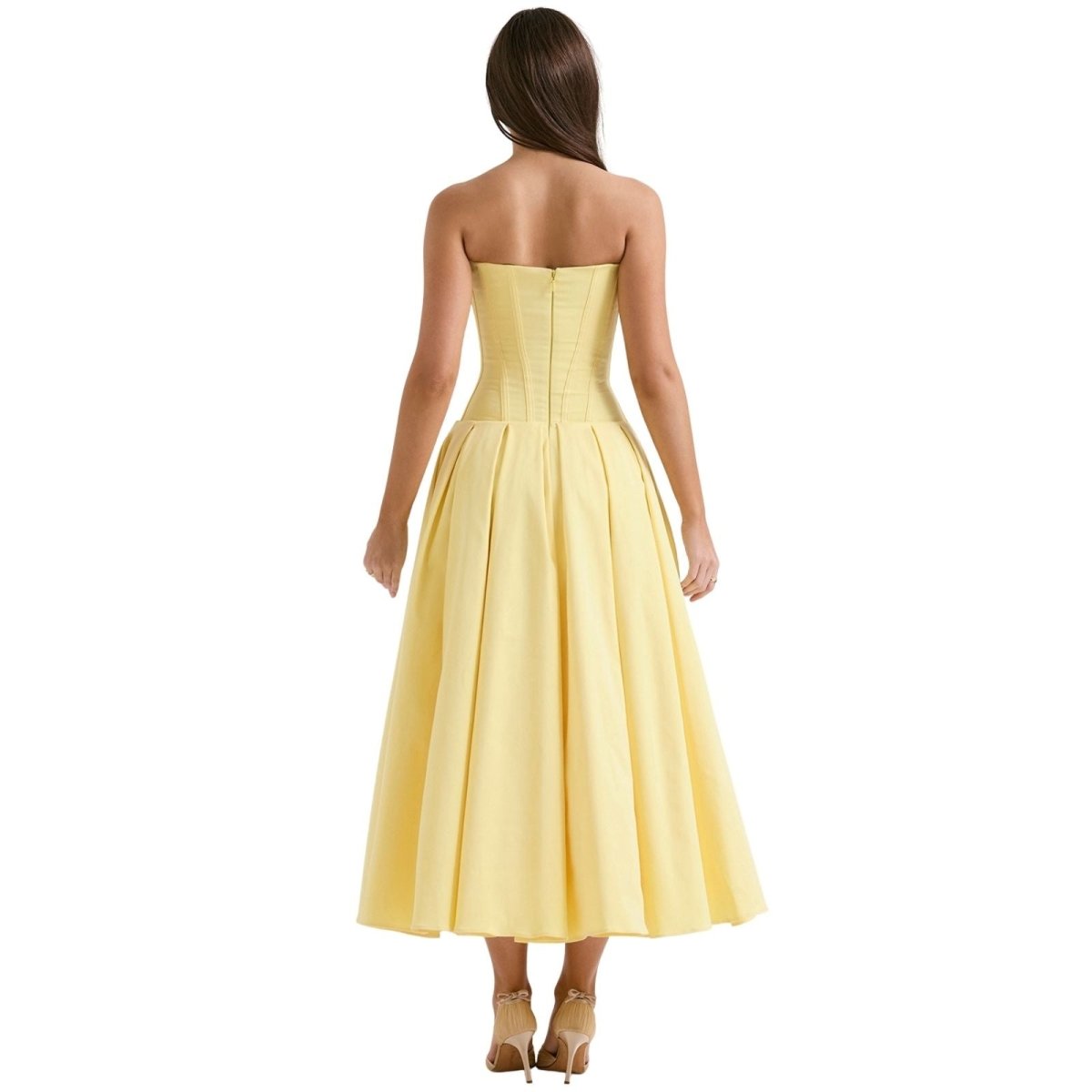 Rose | Women’s Strapless Midi Dress | Sweetheart Neckline Pleated Skirt Evening Dress-Women Dress-Eltrendio