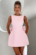 Rosemary | Women's Pearl Trim Mini Dress | Sleeveless Bow Detail Wedding Guest Dress-Women Dress-Eltrendio