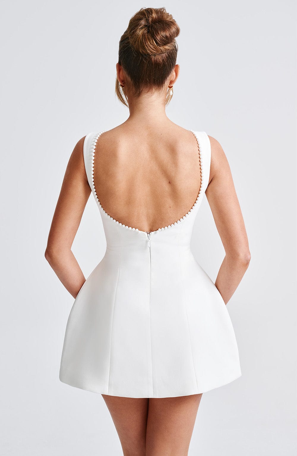 Rosemary | Women's Pearl Trim Mini Dress | Sleeveless Bow Detail Wedding Guest Dress-Women Dress-Eltrendio