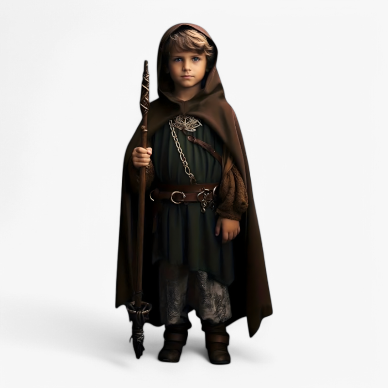Rowan | Children's Hooded Cape Cloak | Full Length Wide Cut Role-Play Recreation-Kids Costume Set-Eltrendio