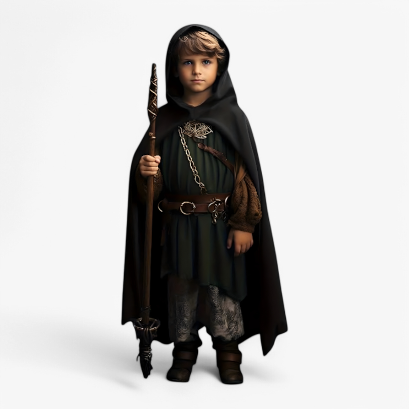 Rowan | Children's Hooded Cape Cloak | Full Length Wide Cut Role-Play Recreation-Kids Costume Set-Eltrendio