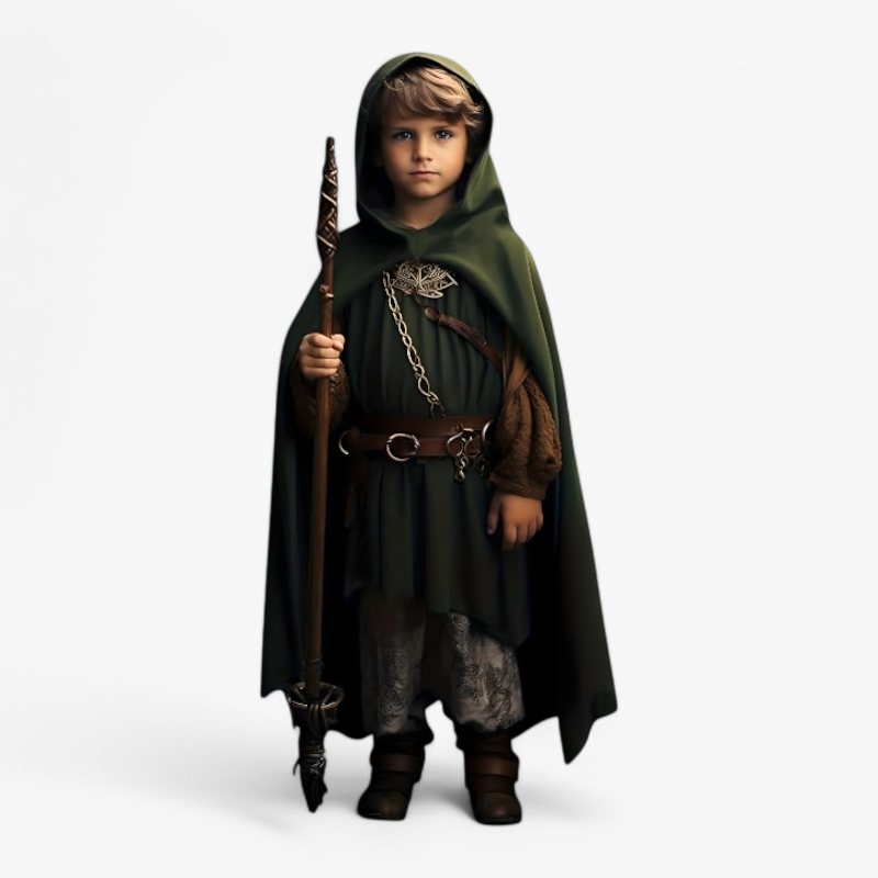 Rowan | Children's Hooded Cape Cloak | Full Length Wide Cut Role-Play Recreation-Kids Costume Set-Eltrendio