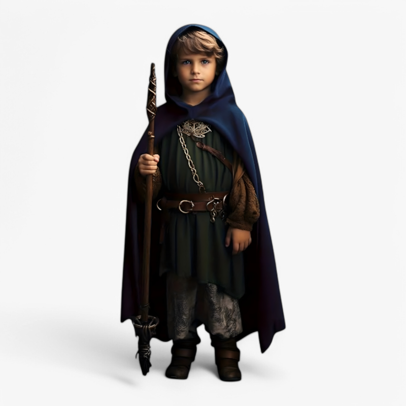 Rowan | Children's Hooded Cape Cloak | Full Length Wide Cut Role-Play Recreation-Kids Costume Set-Eltrendio