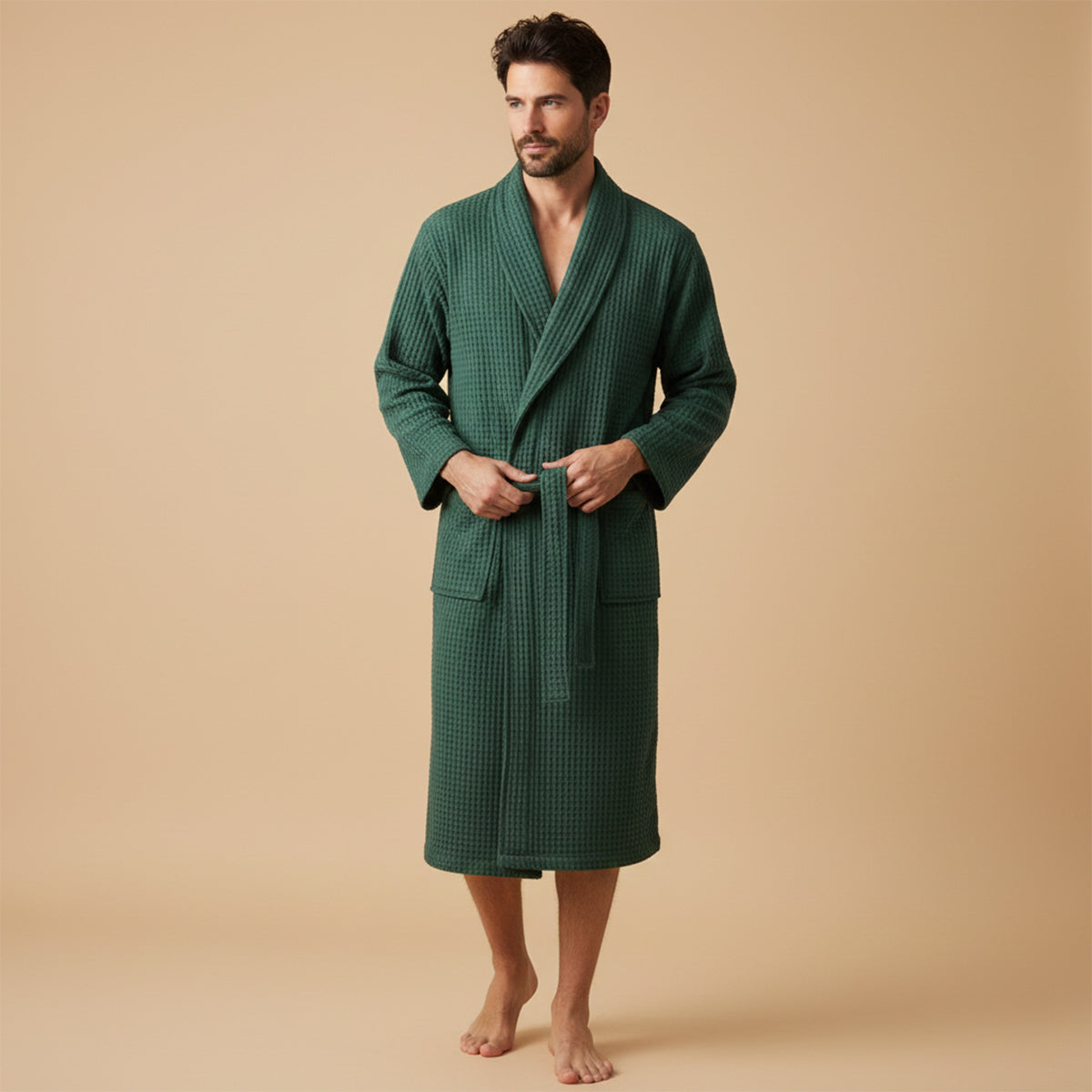 Briarstone | Men’s Belted Waffle Bathrobe | Shawl Collar Patch Pockets Home Wear-Men Bathrobe-Eltrendio