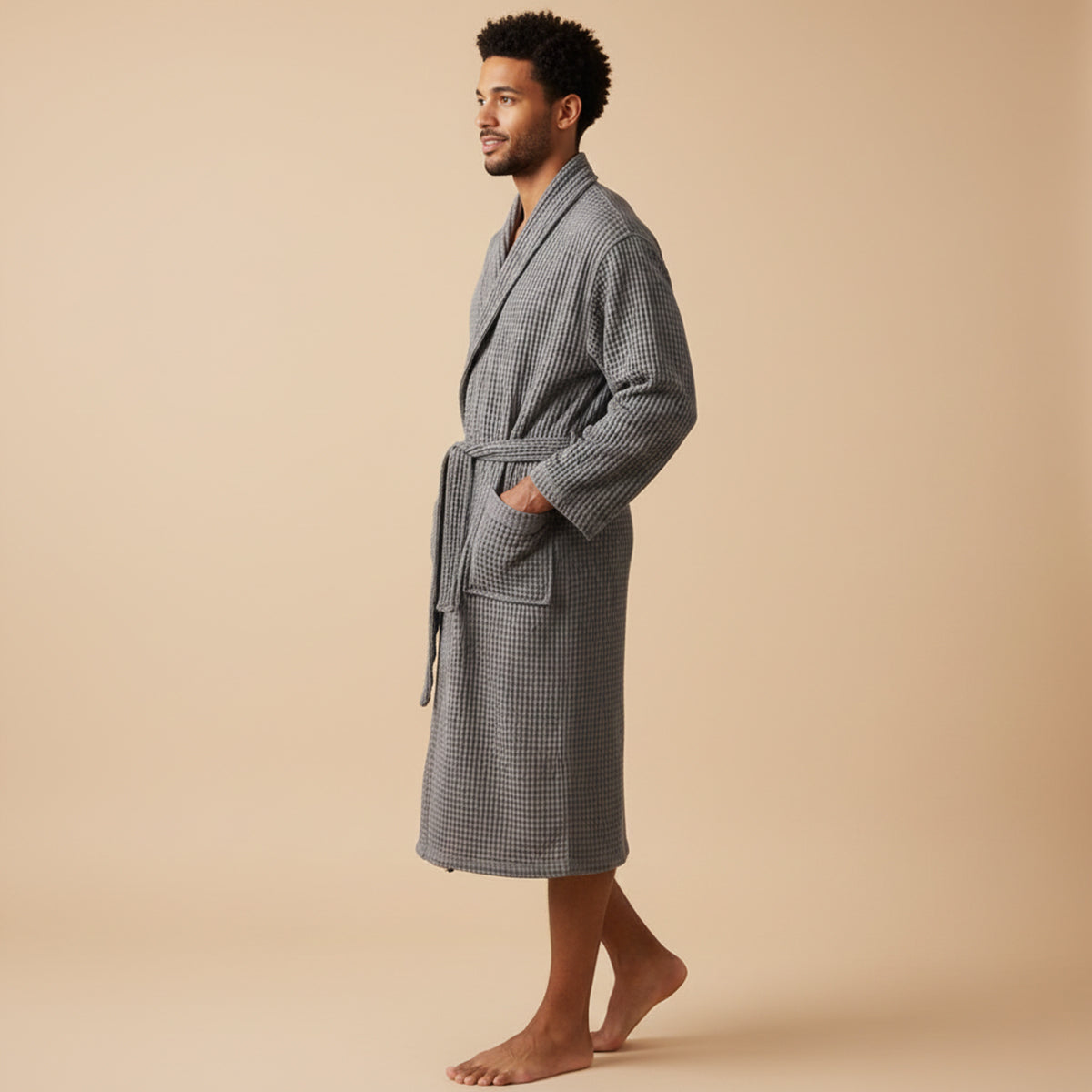 Briarstone | Men’s Belted Waffle Bathrobe | Shawl Collar Patch Pockets Home Wear-Men Bathrobe-Eltrendio