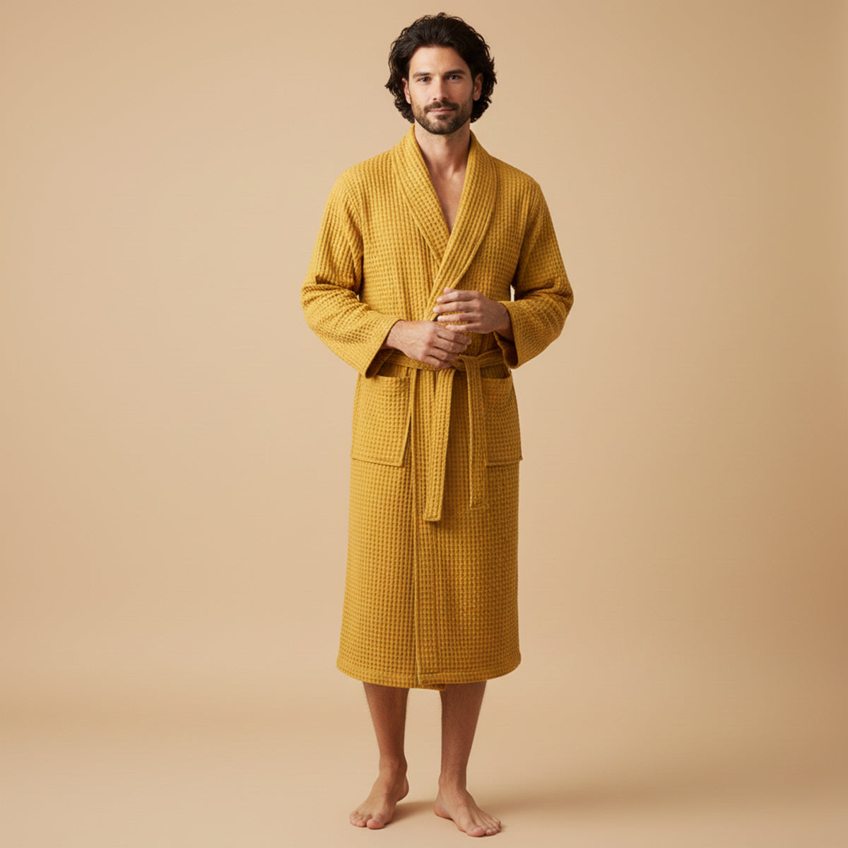 Briarstone | Men’s Belted Waffle Bathrobe | Shawl Collar Patch Pockets Home Wear-Men Bathrobe-Eltrendio