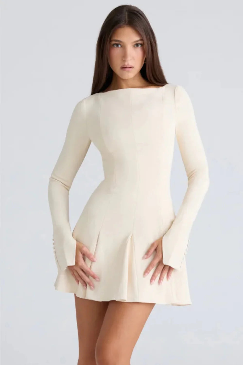 Scarlett | Women’s Long Sleeve Mini Dress | Flared Skirt Wedding Guest Wear-Women Dress-Eltrendio