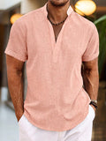 Seabrook | Men’s Short Sleeve Henley Shirt | Stand Collar Button Placket Daily Wear-Men Shirt-Eltrendio