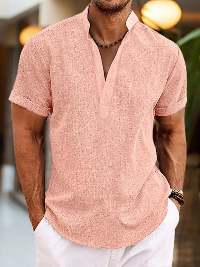 Seabrook | Men’s Short Sleeve Henley Shirt | Stand Collar Button Placket Daily Wear-Men Shirt-Eltrendio