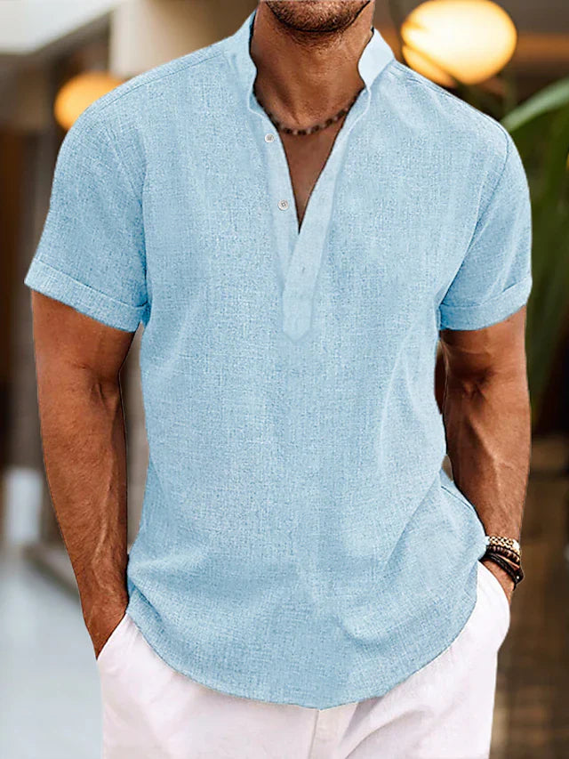 Seabrook | Men’s Short Sleeve Henley Shirt | Stand Collar Button Placket Daily Wear-Men Shirt-Eltrendio