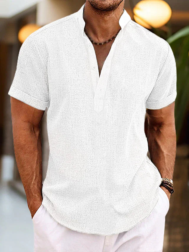 Seabrook | Men’s Short Sleeve Henley Shirt | Stand Collar Button Placket Daily Wear-Men Shirt-Eltrendio