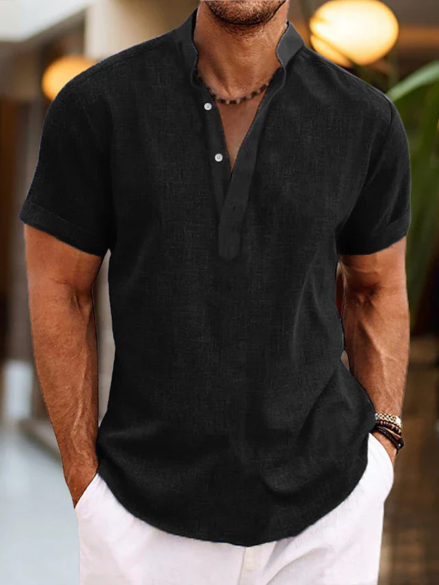 Seabrook | Men’s Short Sleeve Henley Shirt | Stand Collar Button Placket Daily Wear-Men Shirt-Eltrendio
